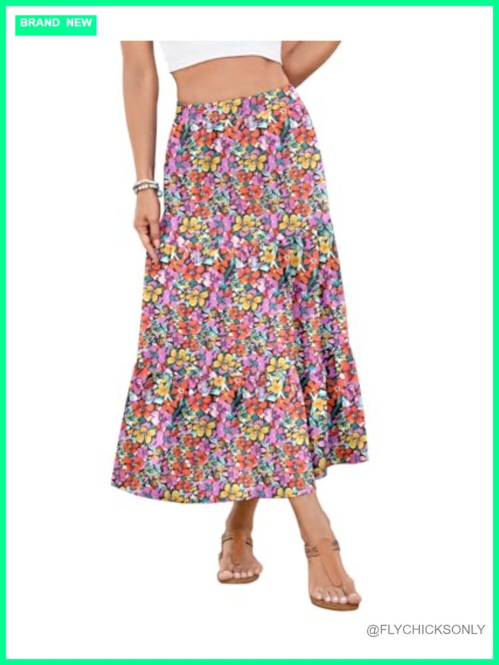 Women's Boho Maxi Skirt with Pockets Elastic High Waist Flowy A-Line